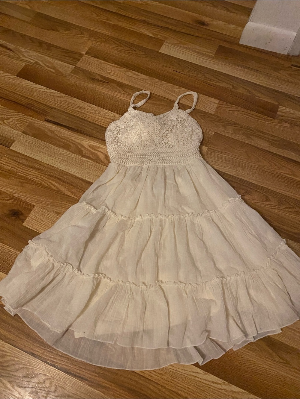 Rare Editions Cream Crochet Bodice Tiered Dress